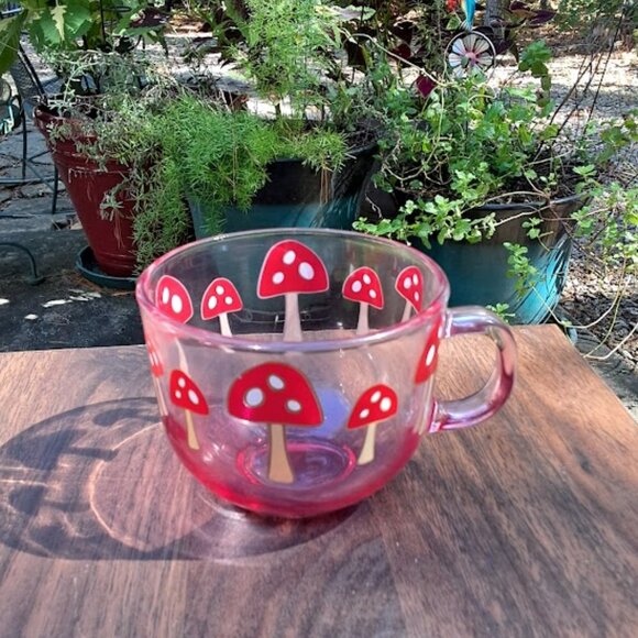Sheffield Home Dining Glass Mushroom Mug with Silicone Topper, Red/Beige/White - Picture 5 of 10